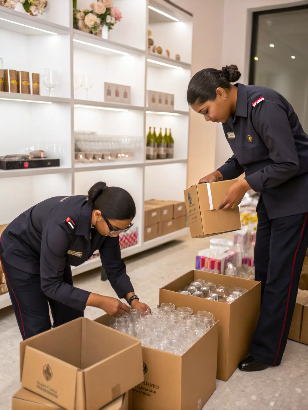 A dedicated team member carefully packaging a fragile item, showcasing PrimePath Logistics' specialized handling services for delicate goods.